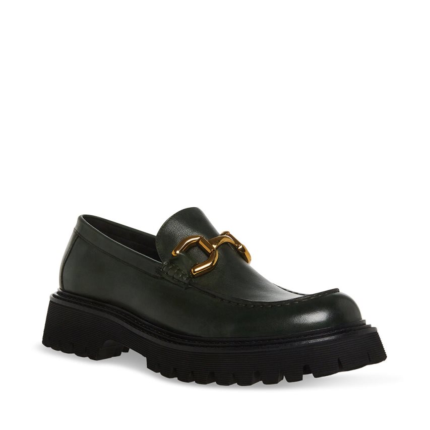 παπουτσια flatforms ανδρικα Steve Madden Zylo δερματινα σκούρο πρασινο | GR-268OWYR