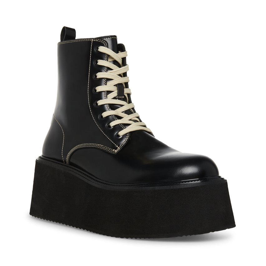 παπουτσια flatforms ανδρικα Steve Madden Lazer δερματινα μαυρα | GR-74O9DHS