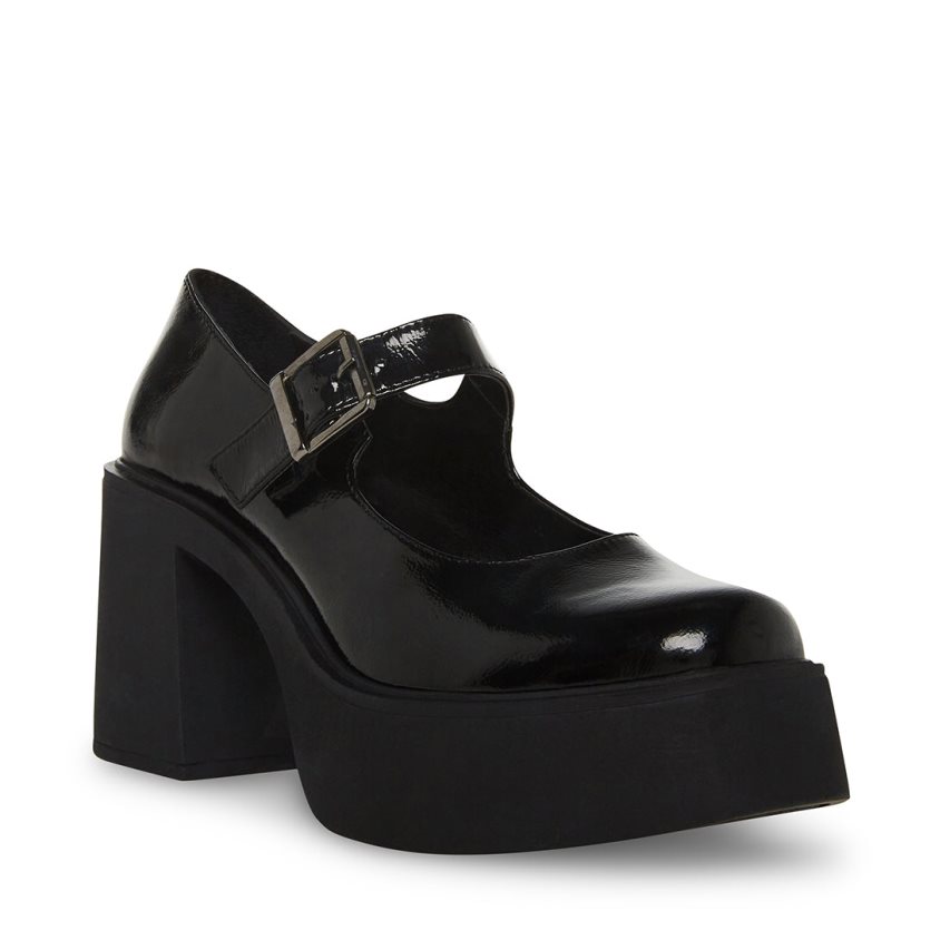 παπουτσια flatforms γυναικεια Steve Madden Trish λουστρινι μαυρα | GR-1475WBP