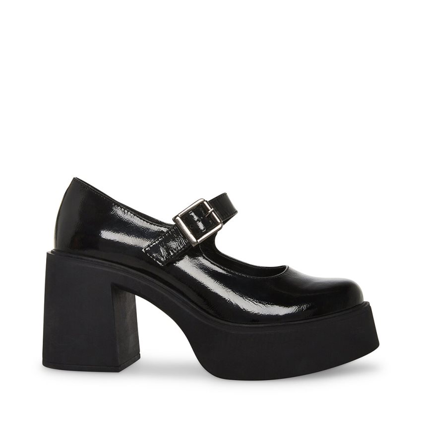 παπουτσια flatforms γυναικεια Steve Madden Trish λουστρινι μαυρα | GR-1475WBP