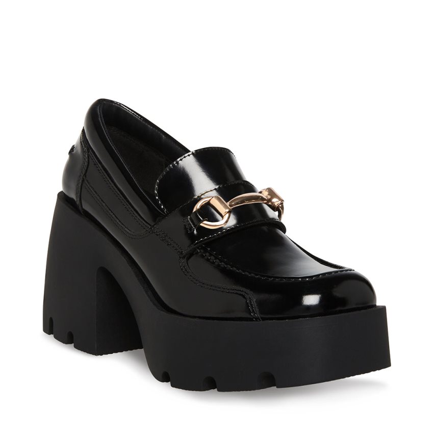 παπουτσια flatforms γυναικεια Steve Madden Penelope λουστρινι μαυρα | GR-243OWOT
