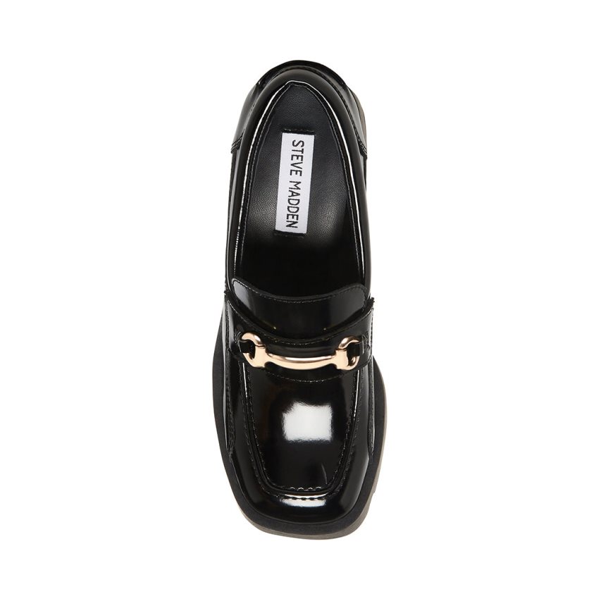 παπουτσια flatforms γυναικεια Steve Madden Penelope λουστρινι μαυρα | GR-243OWOT