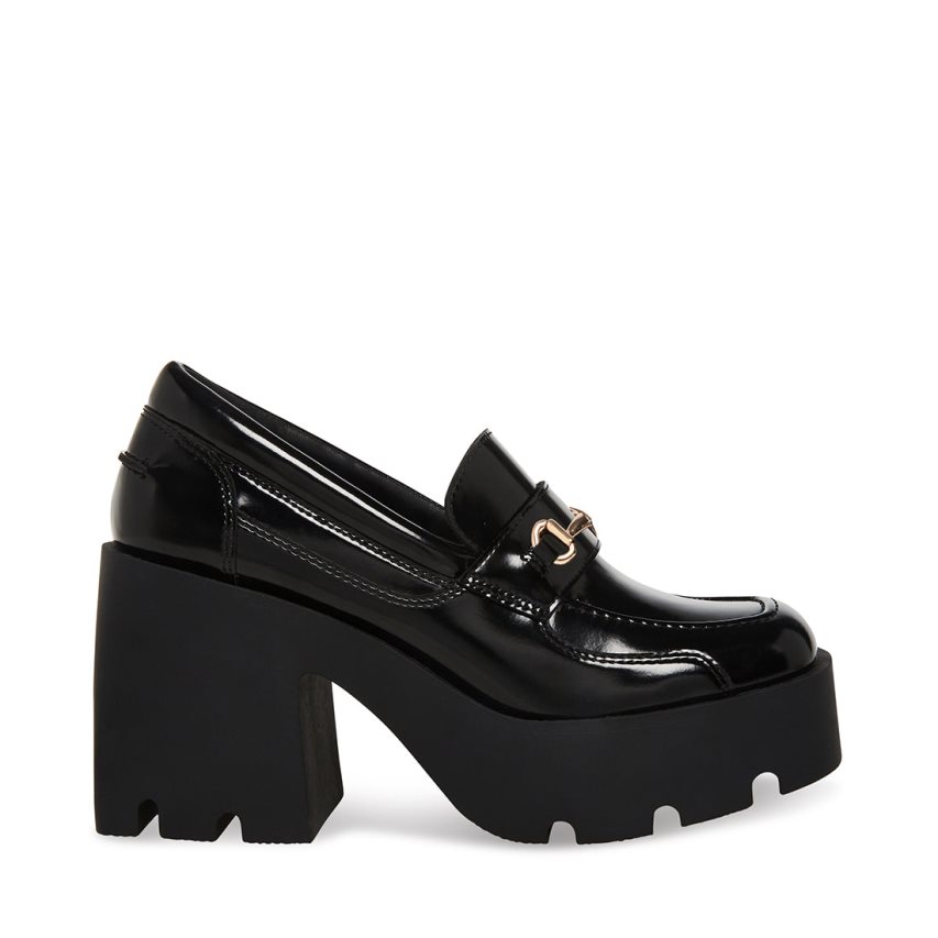 παπουτσια flatforms γυναικεια Steve Madden Penelope λουστρινι μαυρα | GR-243OWOT