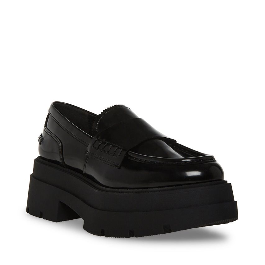 παπουτσια flatforms γυναικεια Steve Madden Gaven δερματινα μαυρα | GR-256OEKV