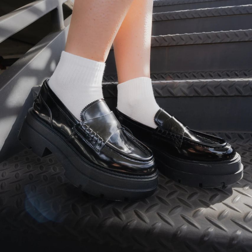 παπουτσια flatforms γυναικεια Steve Madden Gaven δερματινα μαυρα | GR-256OEKV