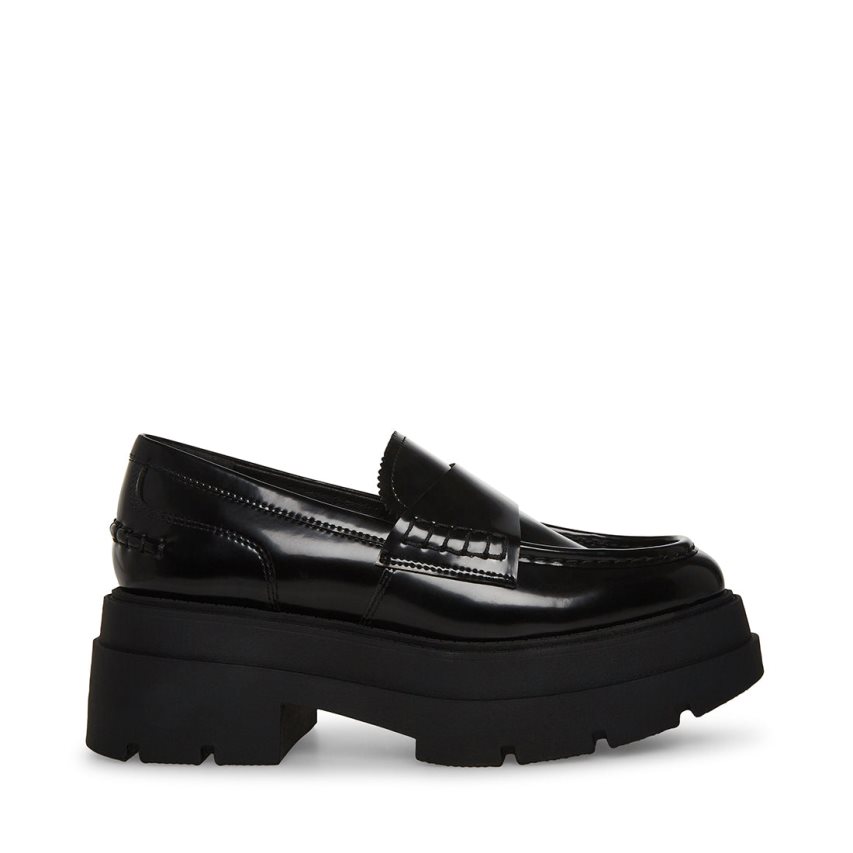 παπουτσια flatforms γυναικεια Steve Madden Gaven δερματινα μαυρα | GR-256OEKV