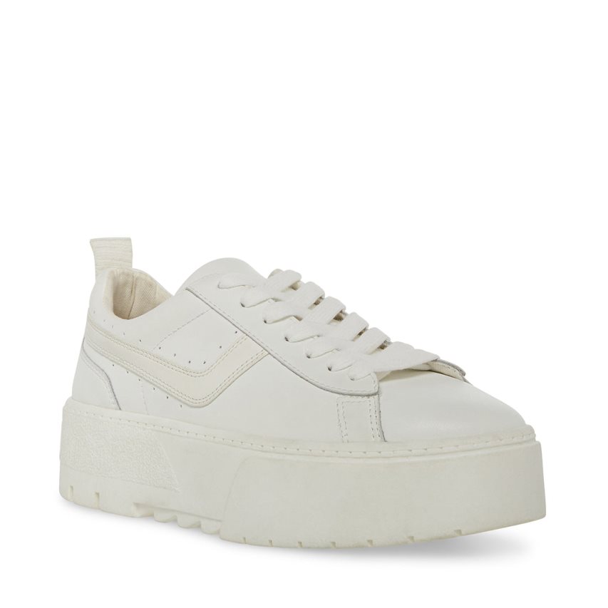 παπουτσια flatforms γυναικεια Steve Madden Rorri δερματινα ασπρα | GR-2O36ECW