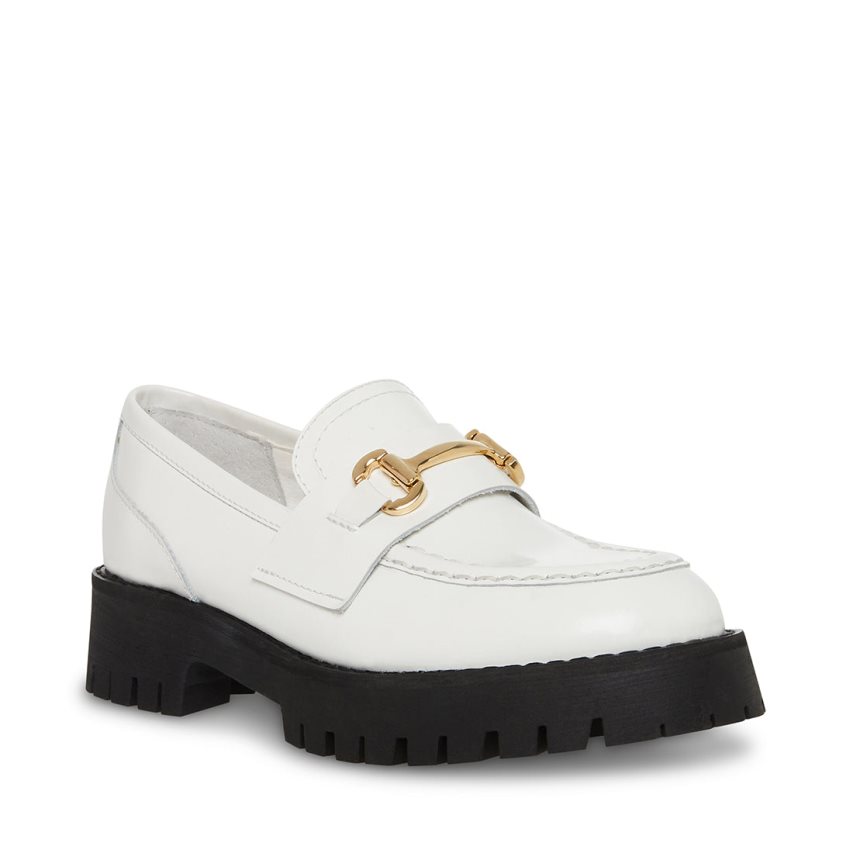 παπουτσια flatforms γυναικεια Steve Madden Lando δερματινα ασπρα | GR-3481WBZ