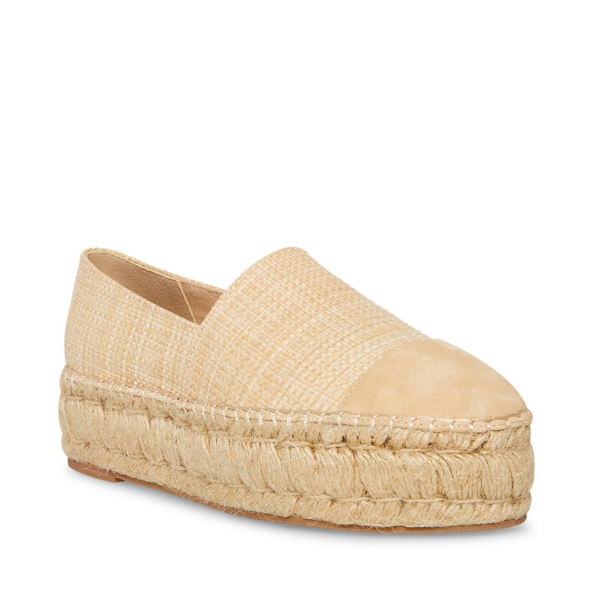 παπουτσια flatforms γυναικεια Steve Madden Kitt Natural Raffia Μπεζ | GR-4371DQT