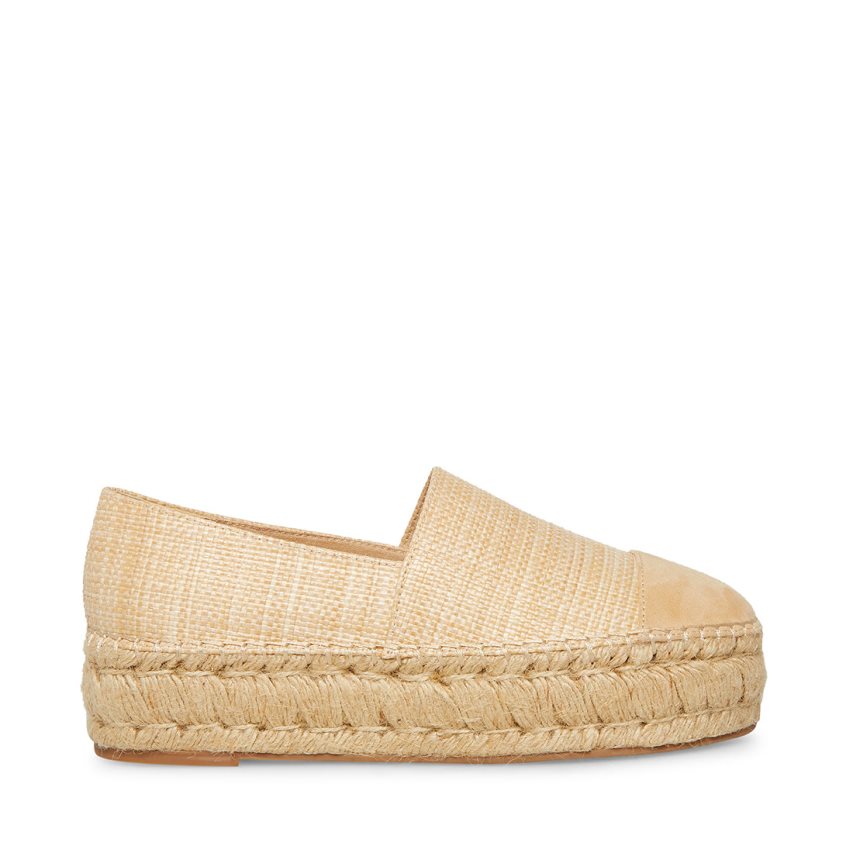 παπουτσια flatforms γυναικεια Steve Madden Kitt Natural Raffia Μπεζ | GR-4371DQT