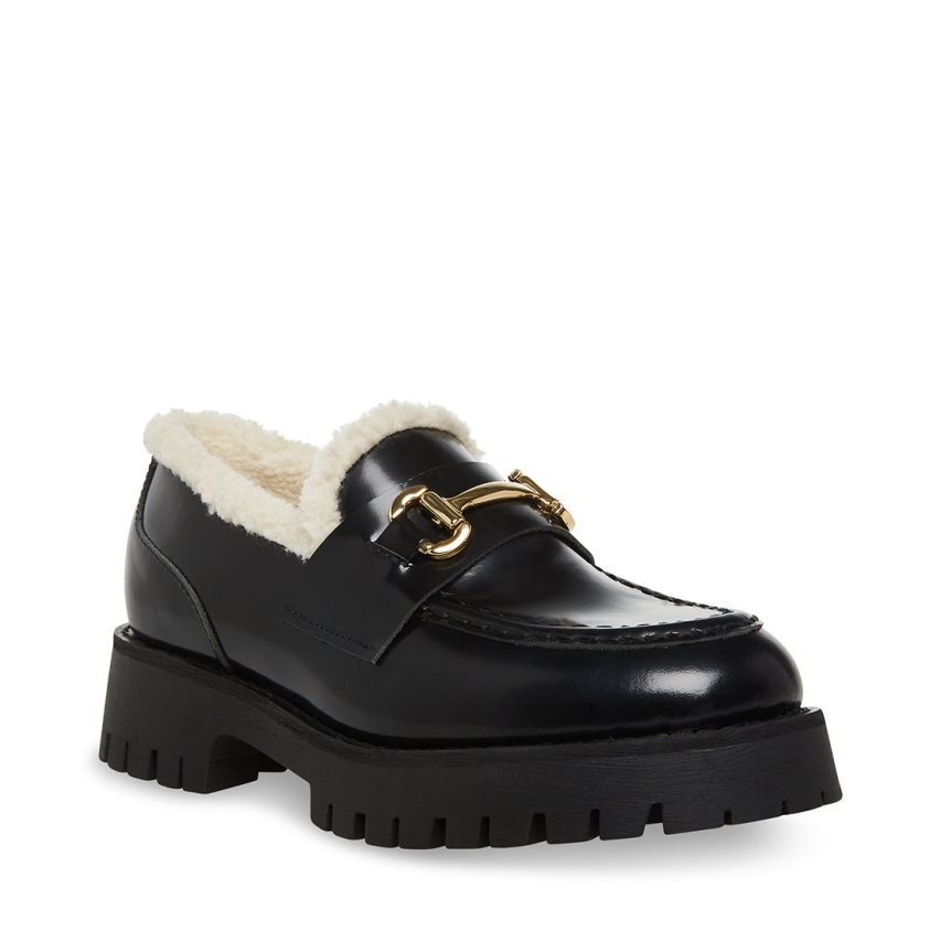 παπουτσια flatforms γυναικεια Steve Madden Lando-f δερματινα μαυρα | GR-4713VYT