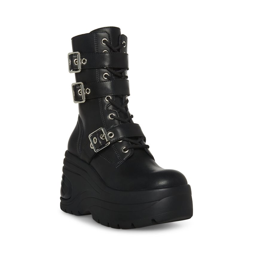 παπουτσια flatforms γυναικεια Steve Madden Mykenna δερματινα μαυρα | GR-4852YSO
