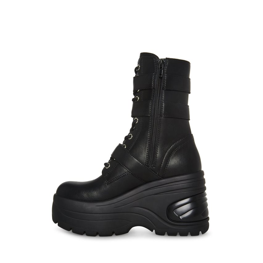 παπουτσια flatforms γυναικεια Steve Madden Mykenna δερματινα μαυρα | GR-4852YSO
