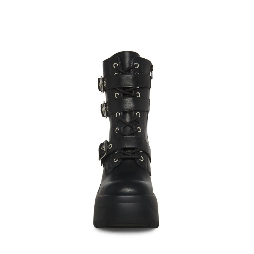 παπουτσια flatforms γυναικεια Steve Madden Mykenna δερματινα μαυρα | GR-4852YSO