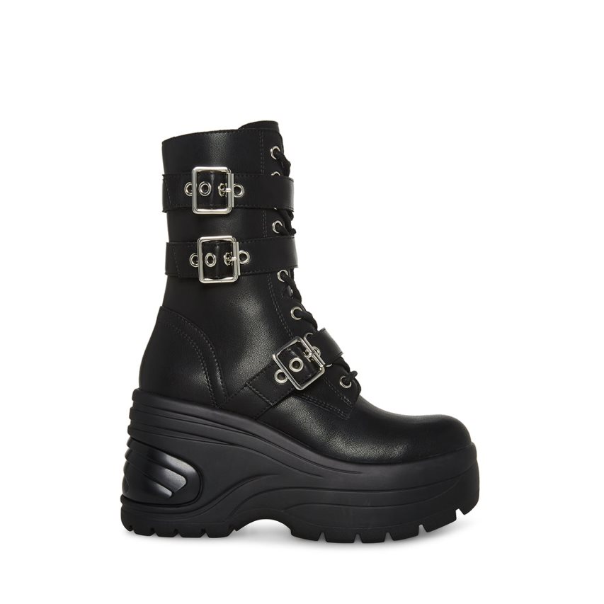 παπουτσια flatforms γυναικεια Steve Madden Mykenna δερματινα μαυρα | GR-4852YSO