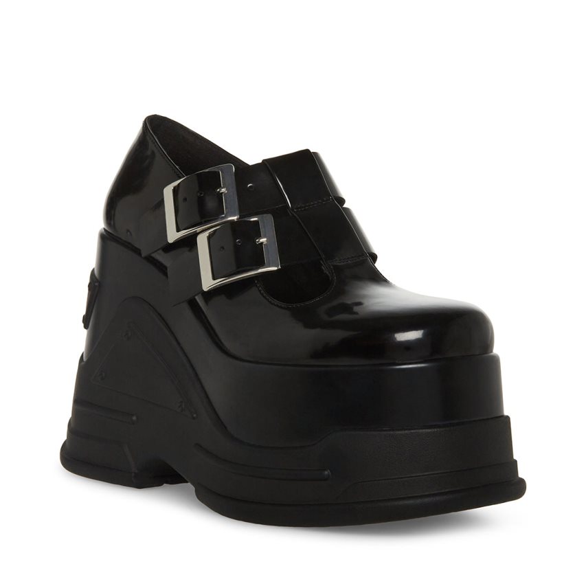 παπουτσια flatforms γυναικεια Steve Madden Phase δερματινα μαυρα | GR-648OPNK