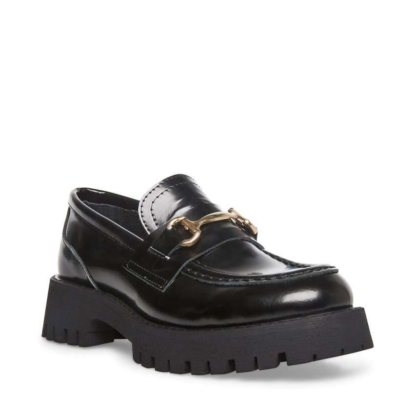 παπουτσια flatforms γυναικεια Steve Madden Lando δερματινα μαυρα | GR-692OWHO