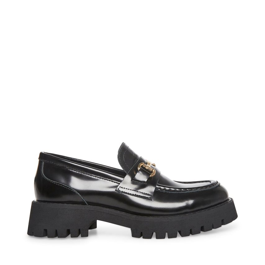 παπουτσια flatforms γυναικεια Steve Madden Lando δερματινα μαυρα | GR-692OWHO
