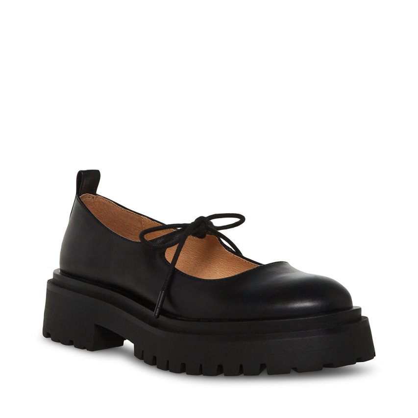 παπουτσια flatforms γυναικεια Steve Madden Landon δερματινα μαυρα | GR-6O91LIO