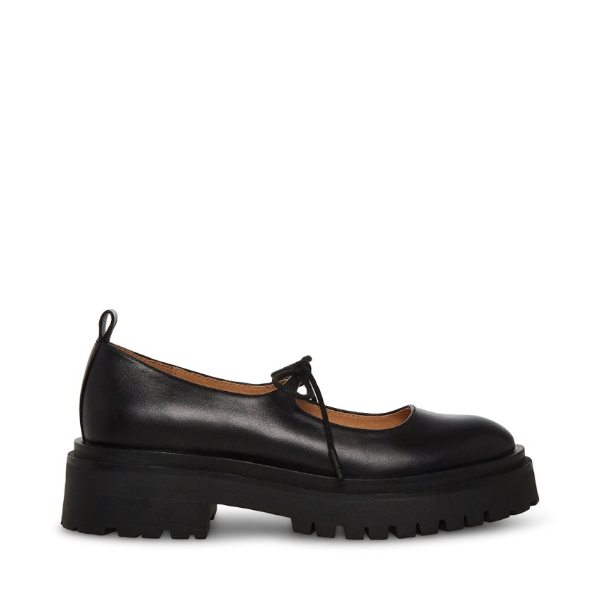 παπουτσια flatforms γυναικεια Steve Madden Landon δερματινα μαυρα | GR-6O91LIO
