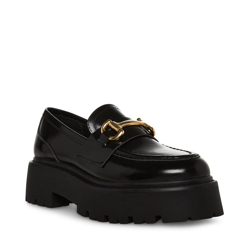 παπουτσια flatforms γυναικεια Steve Madden Roux δερματινα μαυρα | GR-9236FZU
