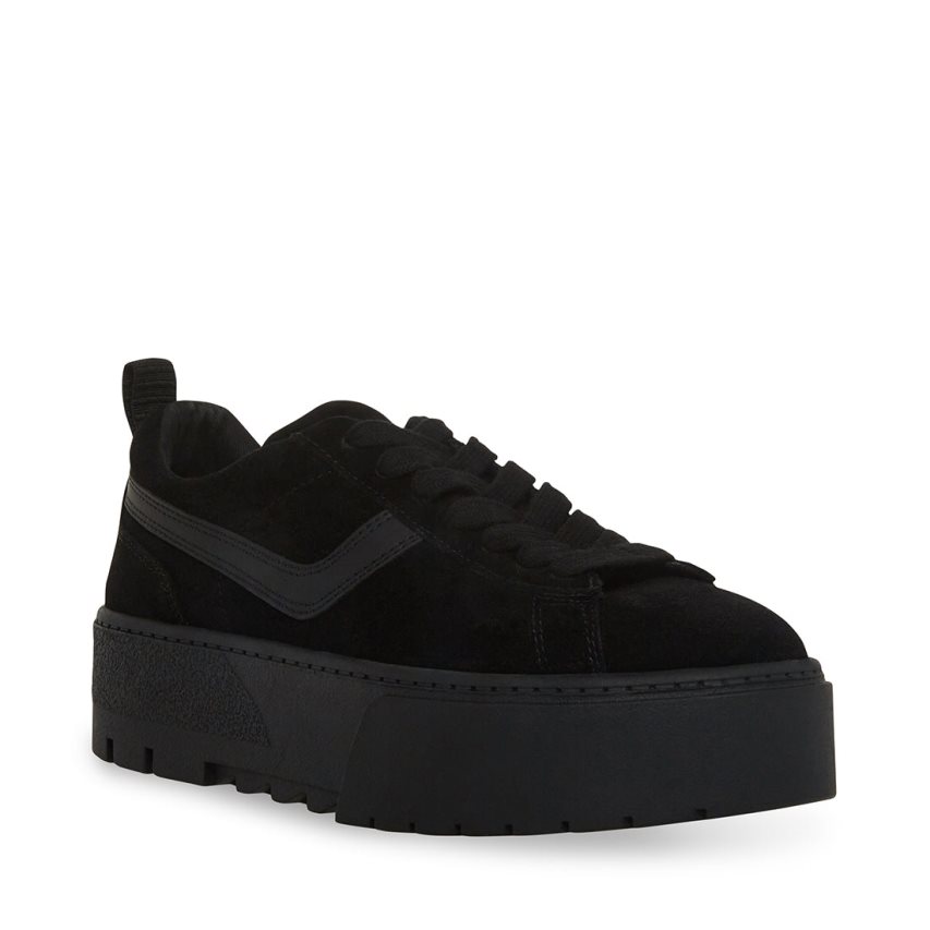 παπουτσια flatforms γυναικεια Steve Madden Rorri σουετ μαυρα | GR-O352WNR
