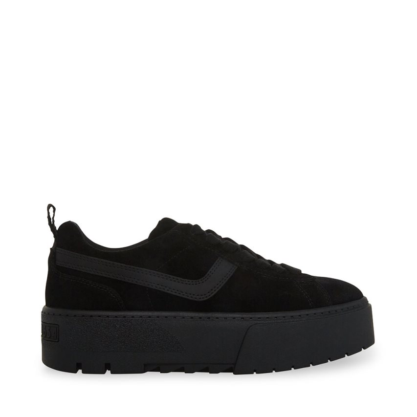 παπουτσια flatforms γυναικεια Steve Madden Rorri σουετ μαυρα | GR-O352WNR