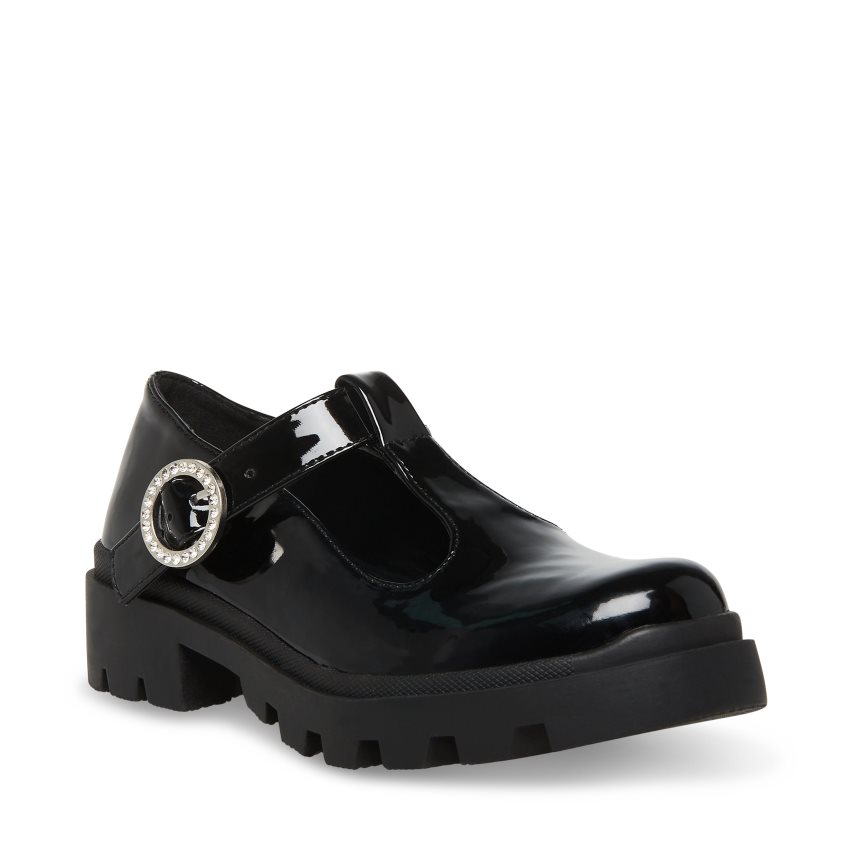 παπουτσια flatforms παιδικα Steve Madden Jsuzey λουστρινι μαυρα | GR-786OVPB