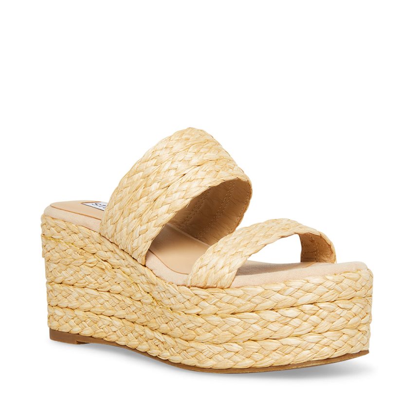 παπουτσια πλατφορμα γυναικεια Steve Madden Jane Natural Raffia Μπεζ | GR-549OORY