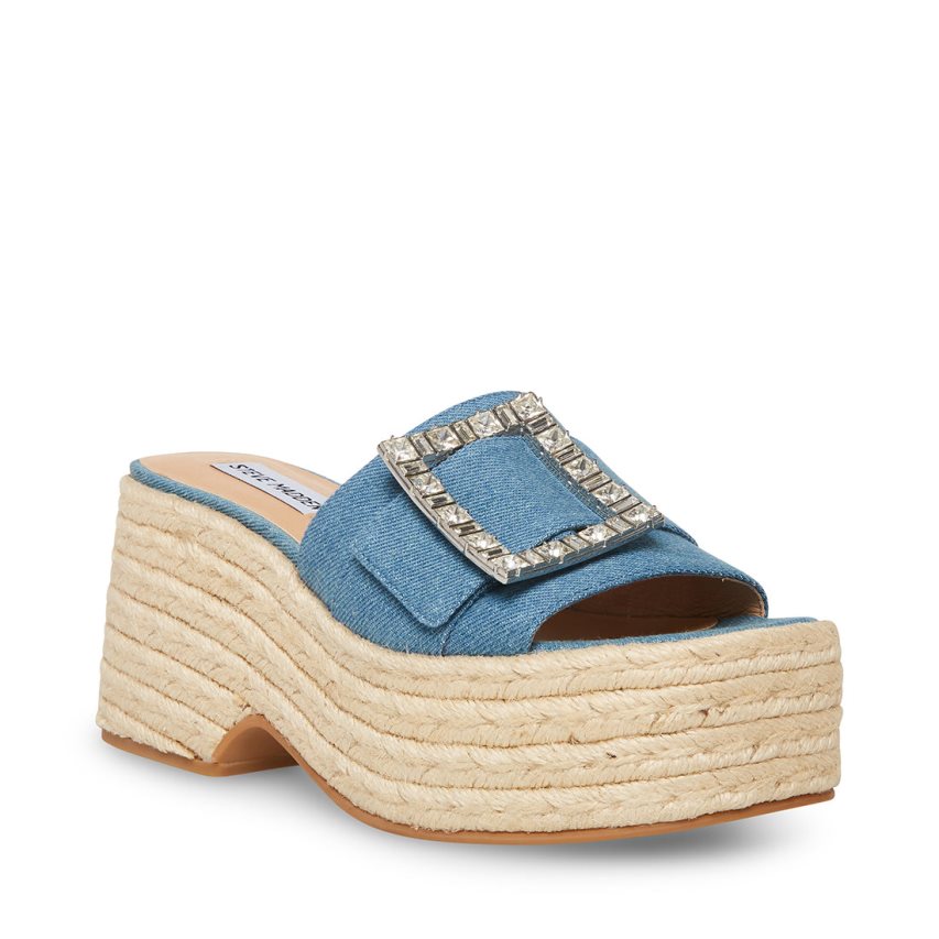 πεδιλα πλατφορμεσ γυναικεια Steve Madden Solana Denim Fabric μπλε | GR-2358HIO