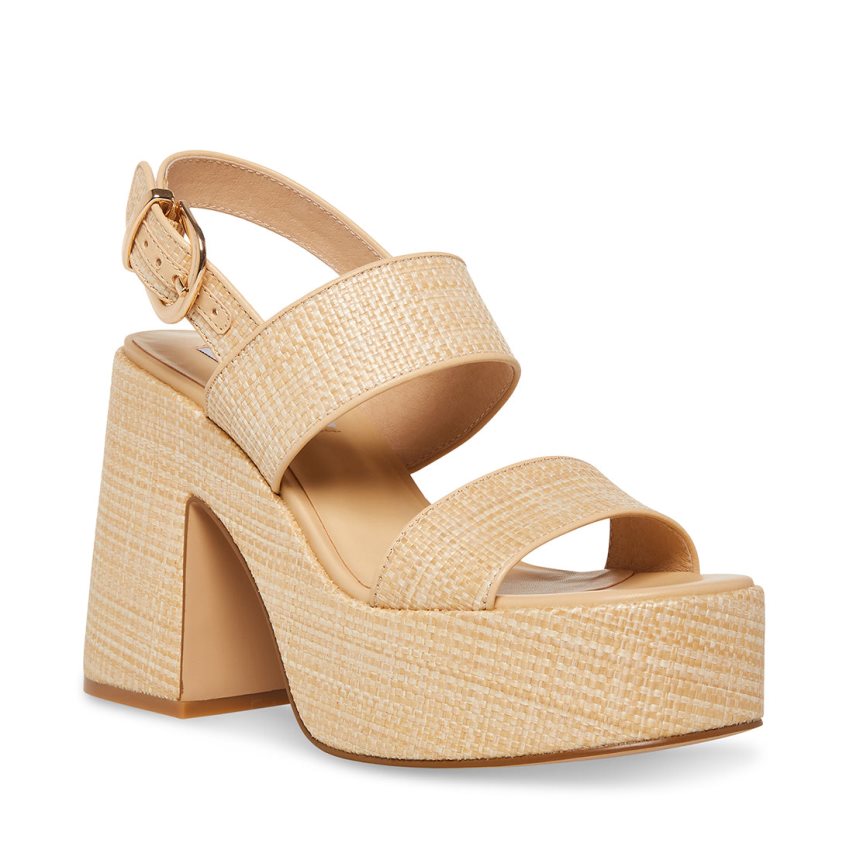 πεδιλα πλατφορμεσ γυναικεια Steve Madden Valory Natural Raffia Μπεζ | GR-491OBZN