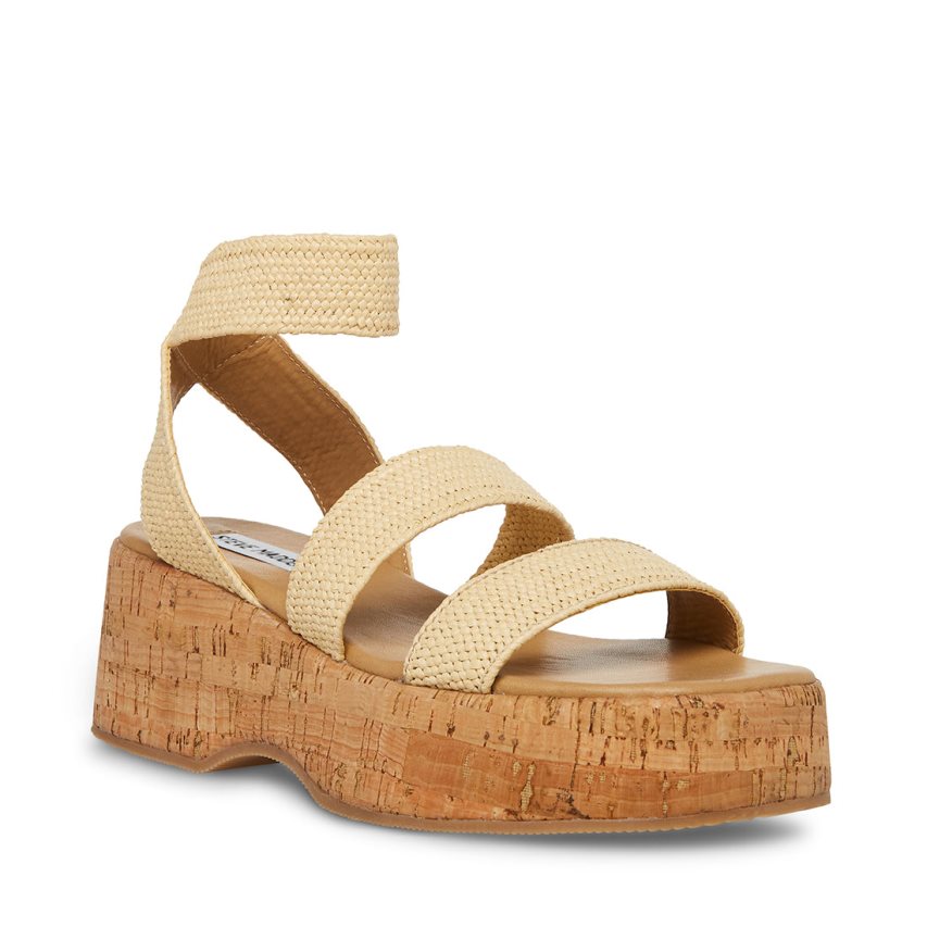 πεδιλα πλατφορμεσ γυναικεια Steve Madden Sashes Raffia Μπεζ | GR-4921XPW