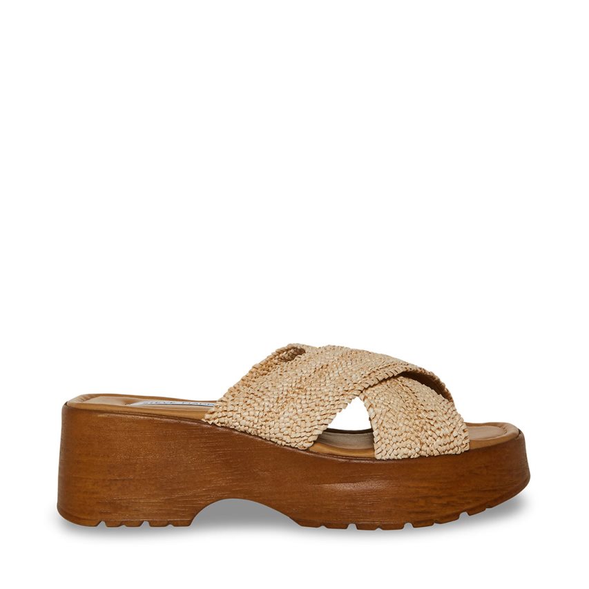 πεδιλα πλατφορμεσ γυναικεια Steve Madden Phoebe Raffia Μπεζ | GR-5372XVG
