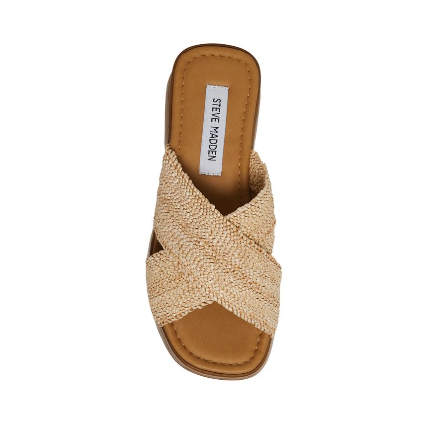 πεδιλα πλατφορμεσ γυναικεια Steve Madden Phoebe Raffia Μπεζ | GR-5372XVG