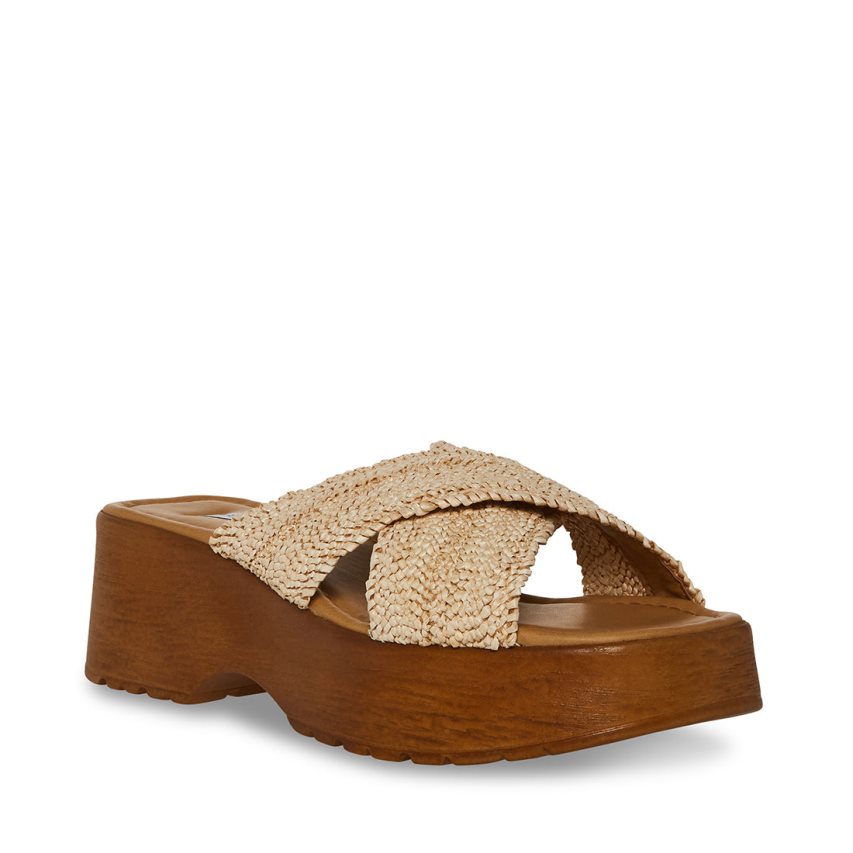 πεδιλα πλατφορμεσ γυναικεια Steve Madden Phoebe Raffia Μπεζ | GR-5372XVG