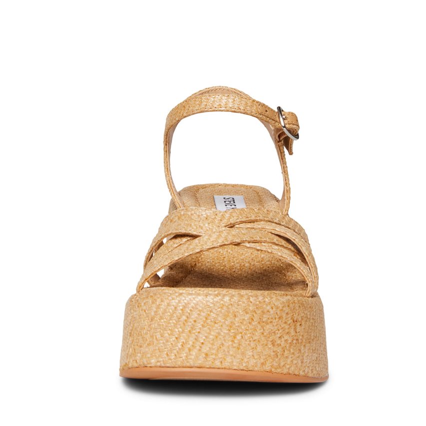 πεδιλα πλατφορμεσ γυναικεια Steve Madden Crazy30 Raffia Μπεζ | GR-657OUME