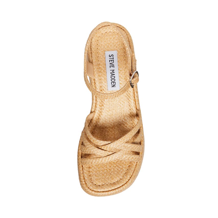 πεδιλα πλατφορμεσ γυναικεια Steve Madden Crazy30 Raffia Μπεζ | GR-657OUME