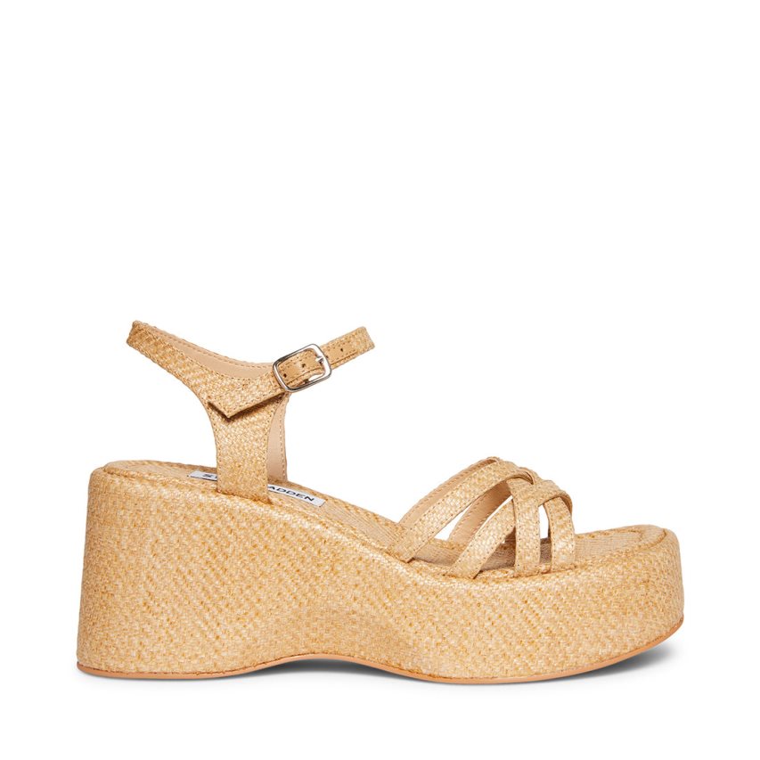 πεδιλα πλατφορμεσ γυναικεια Steve Madden Crazy30 Raffia Μπεζ | GR-657OUME