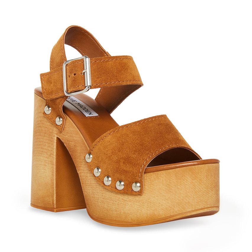 πεδιλα πλατφορμεσ γυναικεια Steve Madden Pammy Chestnut σουετ καφε | GR-7513ZQH