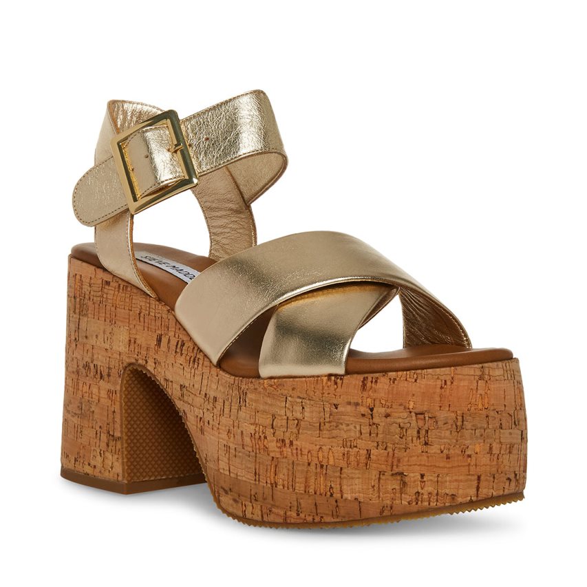πεδιλα πλατφορμεσ γυναικεια Steve Madden Palmer δερματινα χρυσο χρωμα | GR-9752KBG