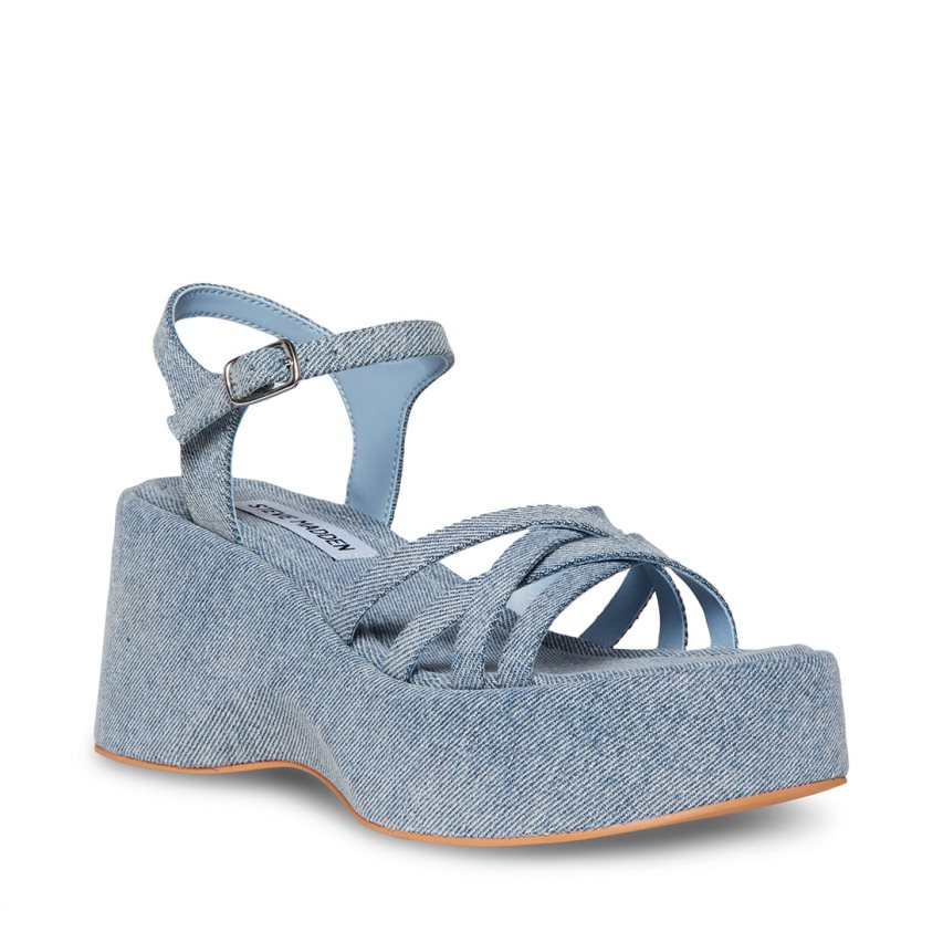 πεδιλα πλατφορμεσ γυναικεια Steve Madden Crazy30 Denim Fabric μπλε | GR-O143GDA