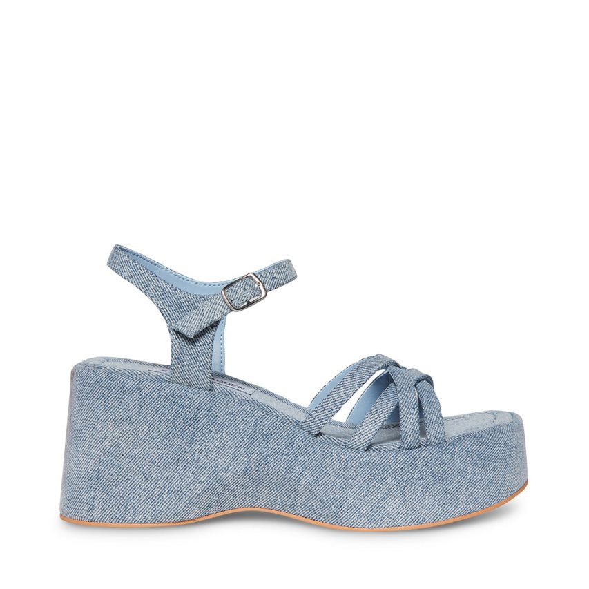 πεδιλα πλατφορμεσ γυναικεια Steve Madden Crazy30 Denim Fabric μπλε | GR-O143GDA