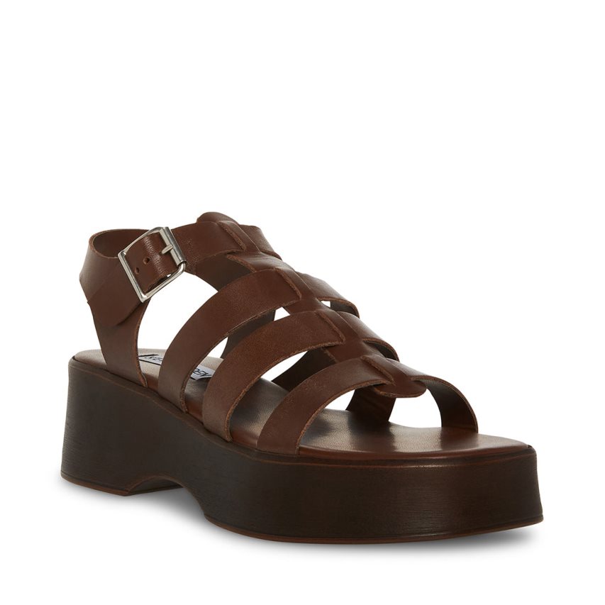 πεδιλα πλατφορμεσ γυναικεια Steve Madden Sarai δερματινα σκούρο καφε | GR-O726OET