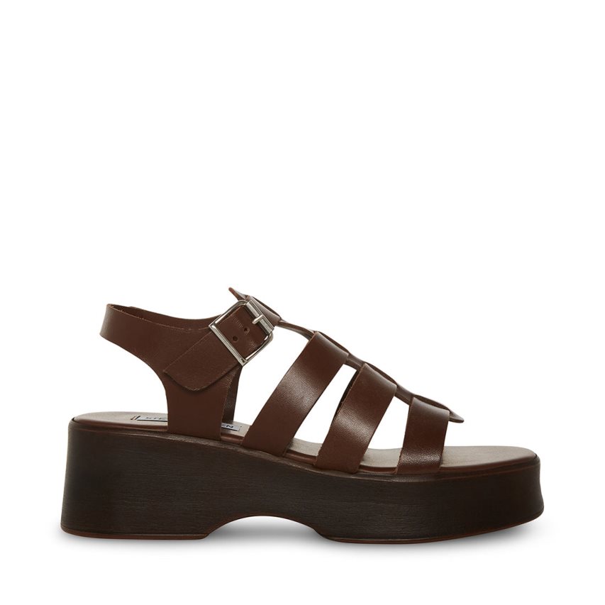 πεδιλα πλατφορμεσ γυναικεια Steve Madden Sarai δερματινα σκούρο καφε | GR-O726OET