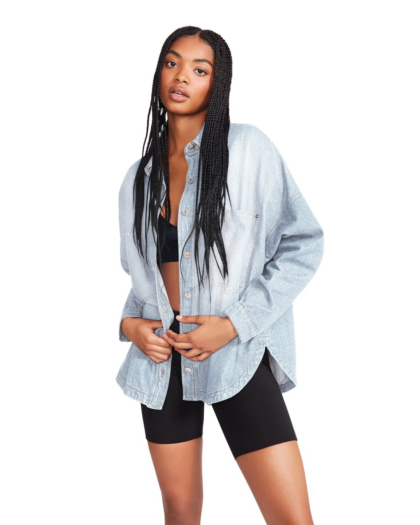 πουκαμισα γυναικεια Steve Madden Cassie Denim Fabric μπλε | GR-6O42PYZ