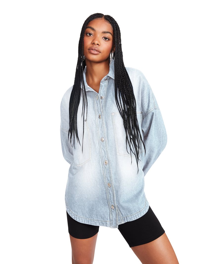 πουκαμισα γυναικεια Steve Madden Cassie Denim Fabric μπλε | GR-6O42PYZ