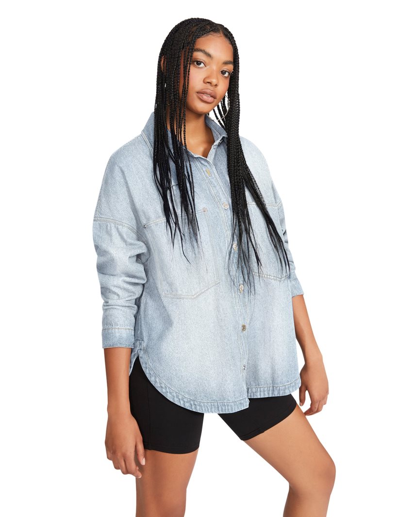 πουκαμισα γυναικεια Steve Madden Cassie Denim Fabric μπλε | GR-6O42PYZ