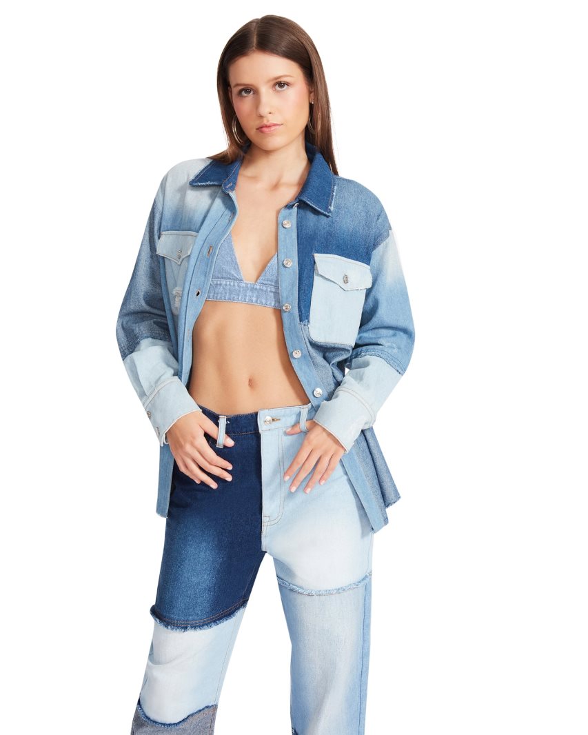 πουκαμισα γυναικεια Steve Madden Kylie Shacket Denim Fabric μπλε | GR-7596EBI