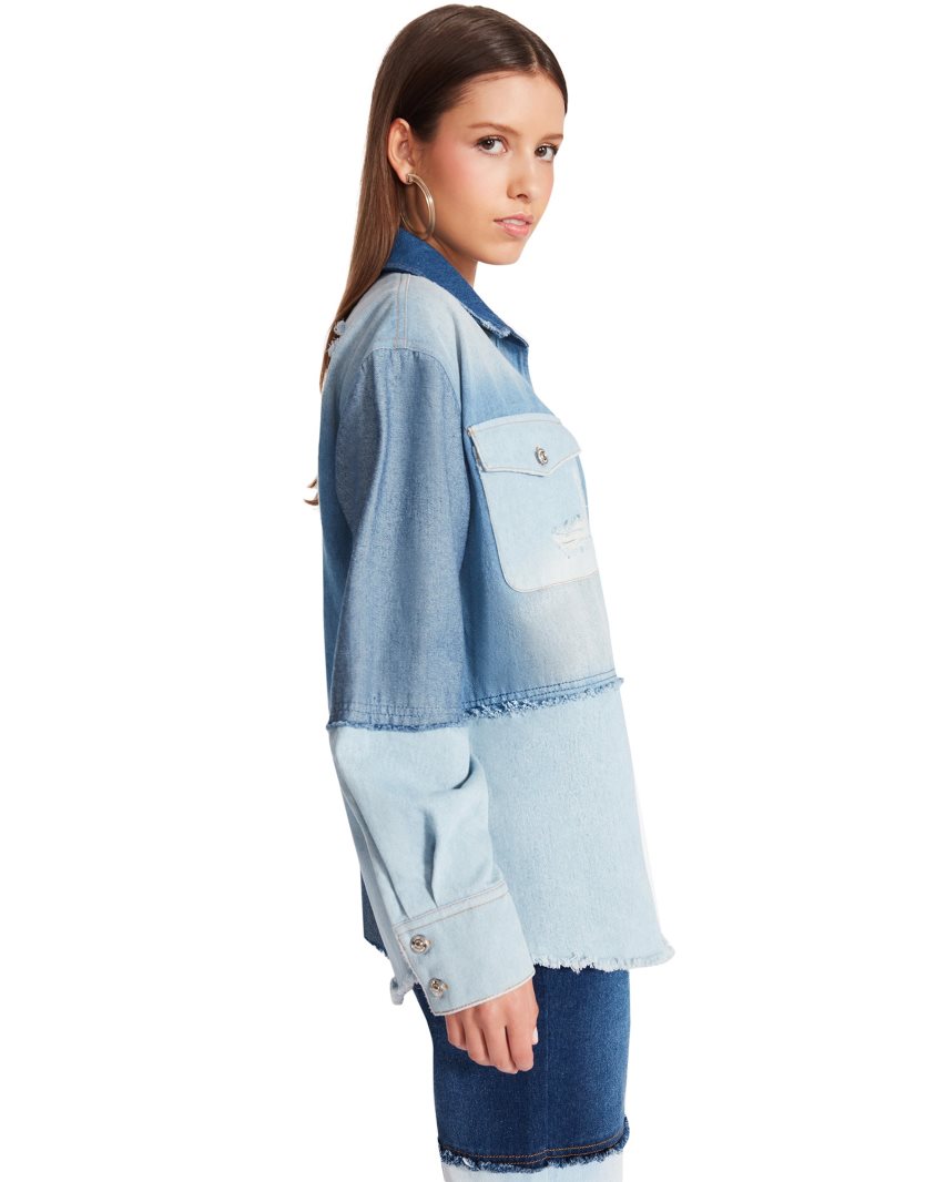 πουκαμισα γυναικεια Steve Madden Kylie Shacket Denim Fabric μπλε | GR-7596EBI