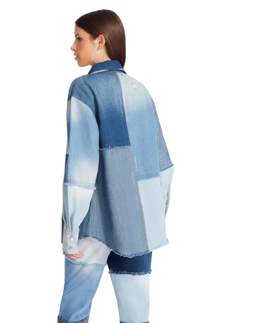 πουκαμισα γυναικεια Steve Madden Kylie Shacket Denim Fabric μπλε | GR-7596EBI